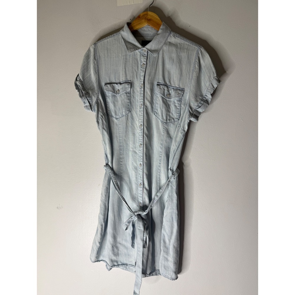 Untuckit chambray denim button down shirt dress tie waist size 12